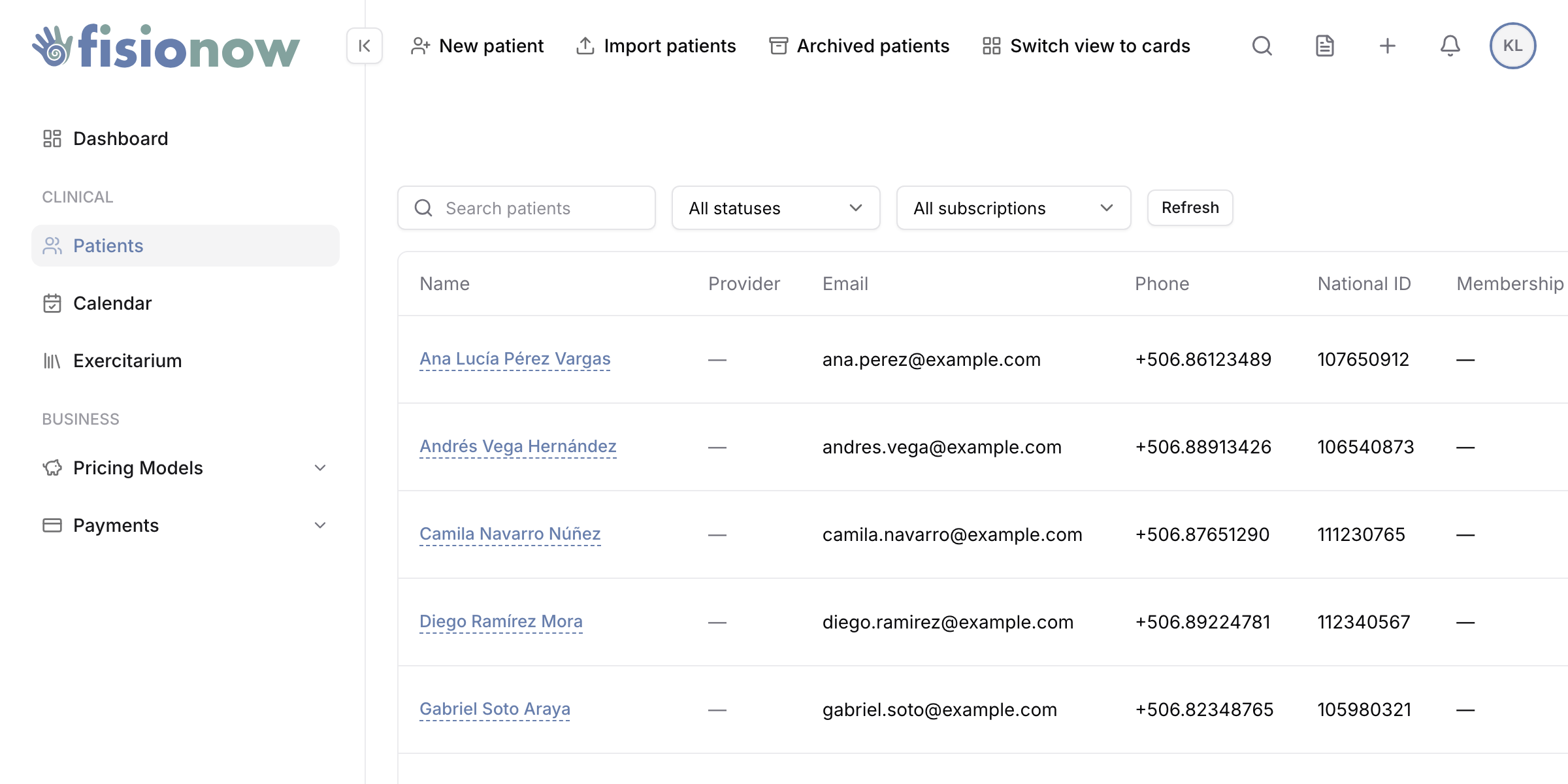 The Fisionow patient list